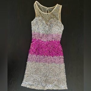 Sherri Hill Ombré Pink & Silver Sequin Dress